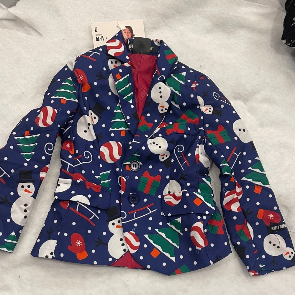 Festive Kids Blazer - Blue with Holiday Print